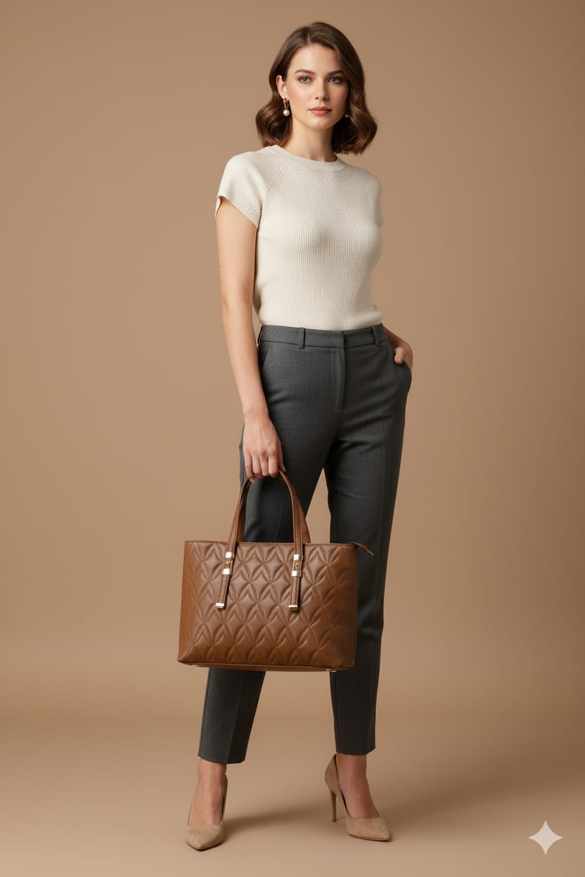 The Executive Quilt: Structured Vegan  Tote Bag