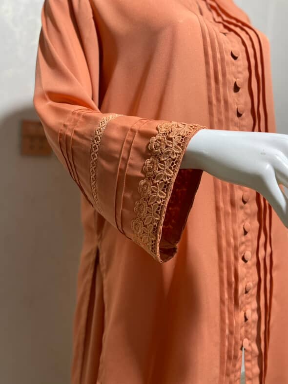 Georgette Long Shirt & Trouser Set – Navy Blue, Pink, Peach & Green