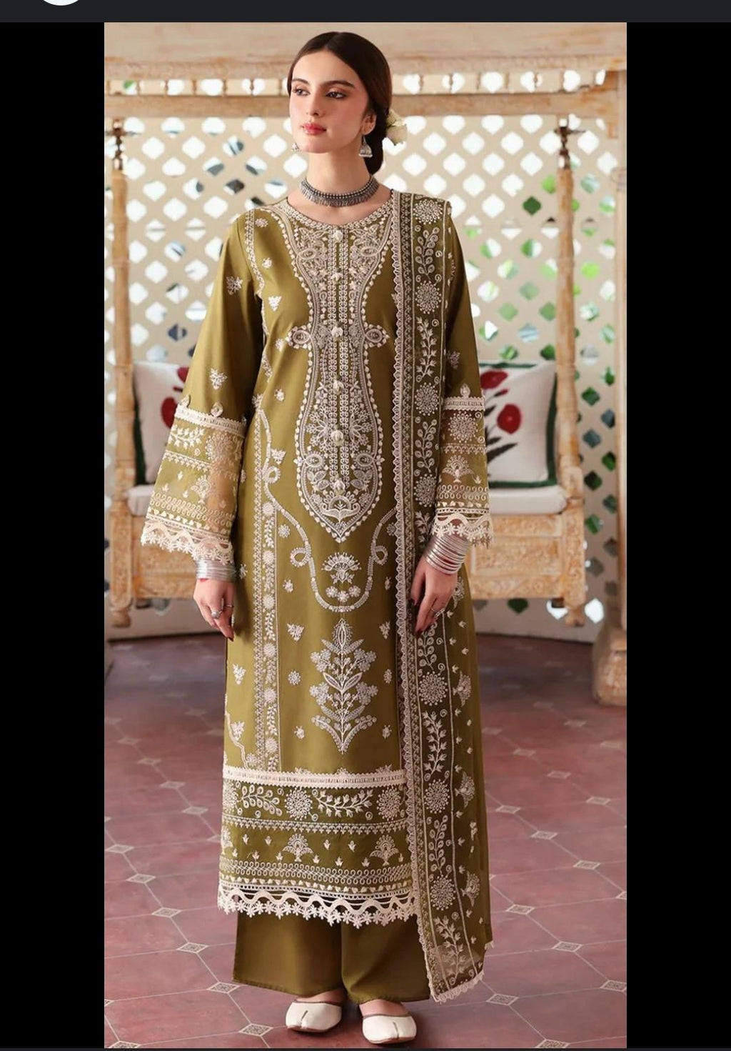 Unstitched Royal Grace Dhanak 3-Piece Suit – Embroidered Shirt & Dupatta with Plain Trouser