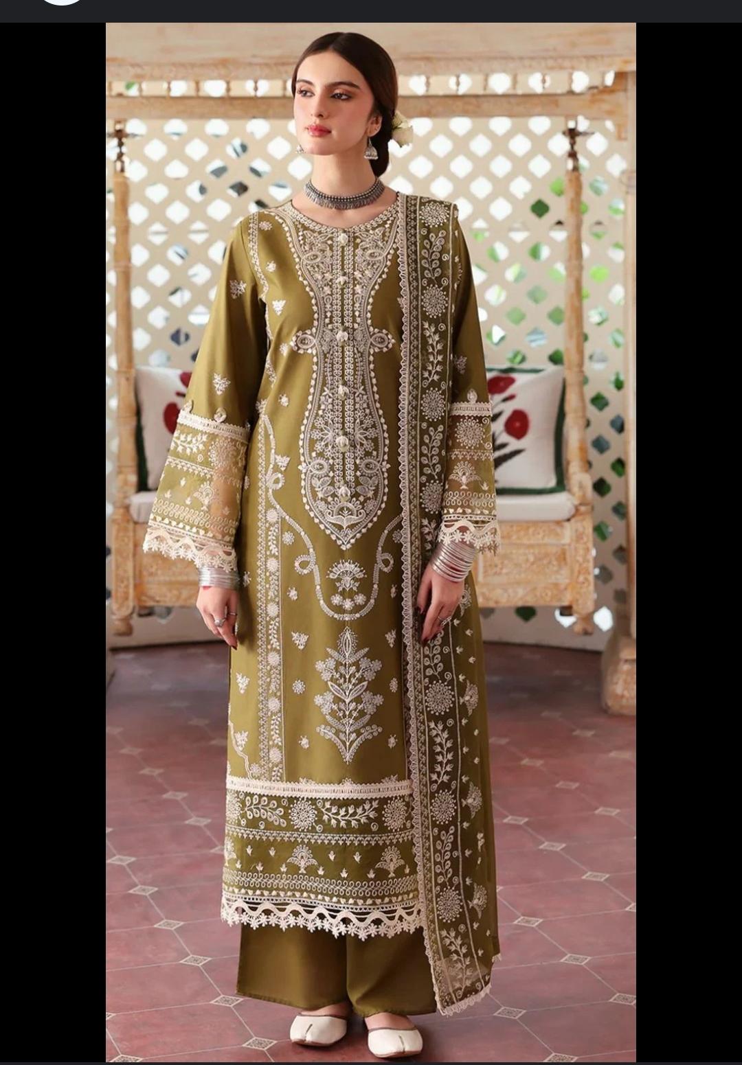 Unstitched Royal Grace Dhanak 3-Piece Suit – Embroidered Shirt & Dupatta with Plain Trouser