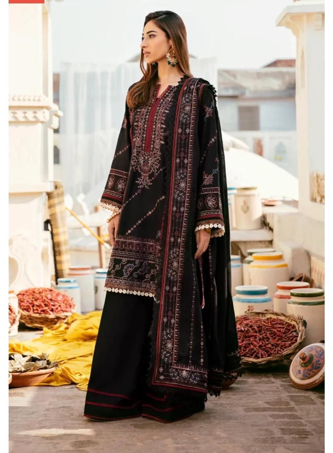 Unstitched Winter Dhanak 3-Piece Ensemble – Embroidered Shirt & Shawl with Plain Trouser