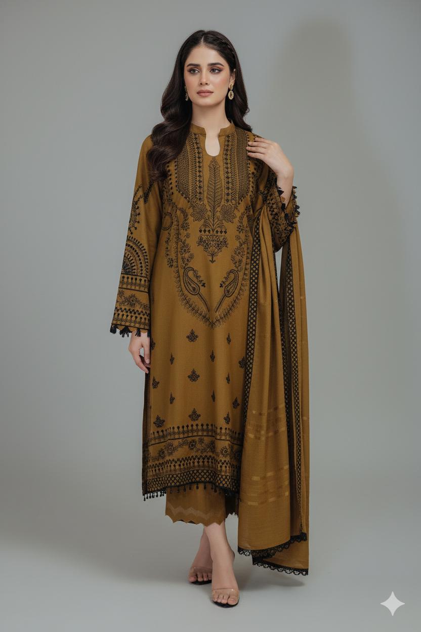 Peach Bloom – 3 Piece Chikankari Embroidered Peach Leather Suit