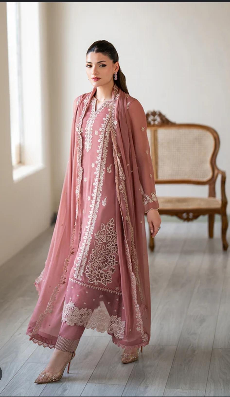 Unstitched Opulent Dhanak 3-Piece Suit – Embroidered Shirt & Dupatta with Plain Trouser