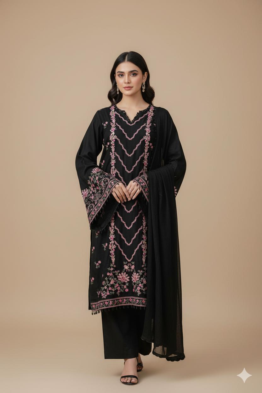 Majestic Aura – Unstitched 3 Piece Embroidered Banadora Suit