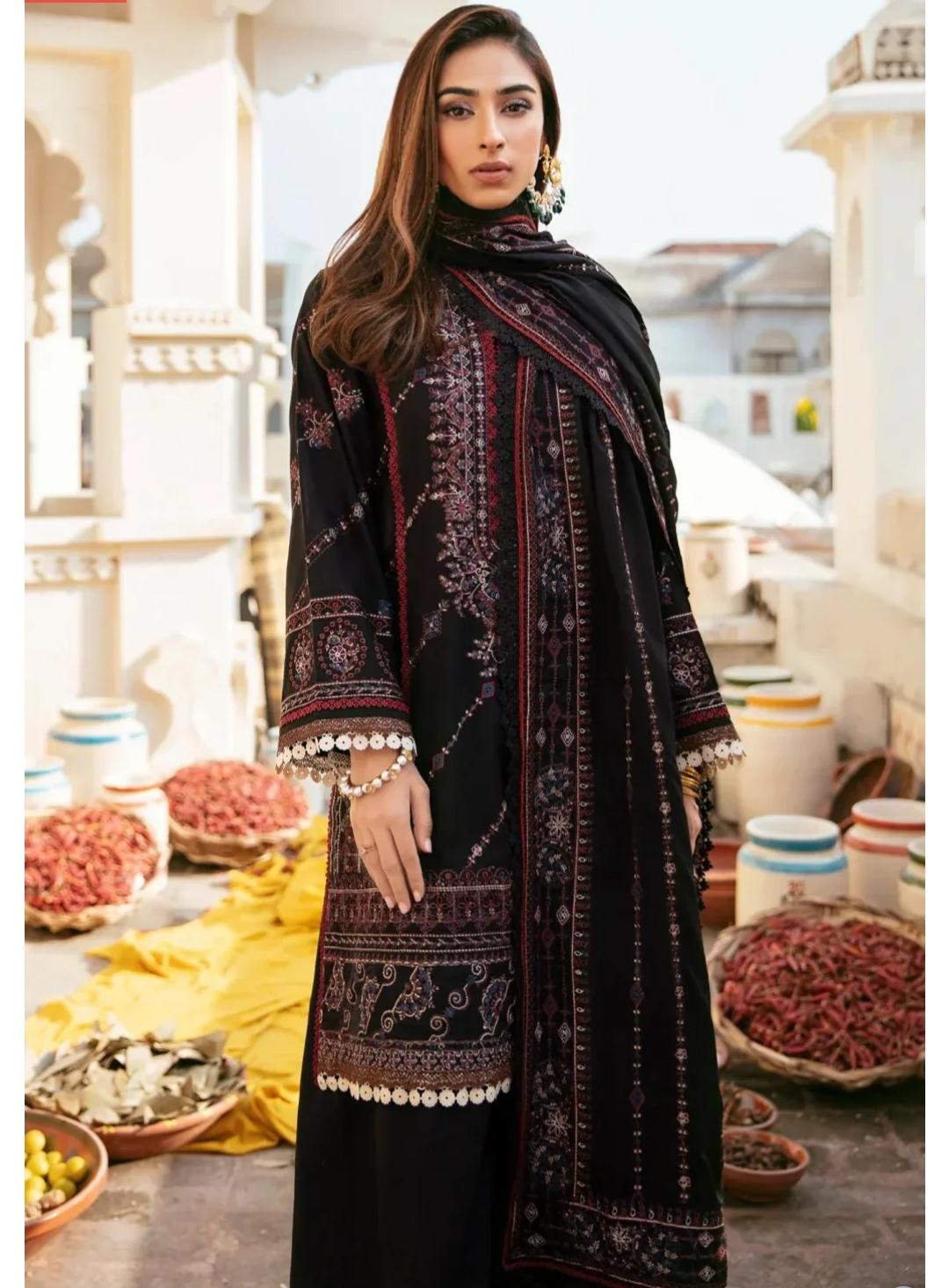 Unstitched Winter Dhanak 3-Piece Ensemble – Embroidered Shirt & Shawl with Plain Trouser