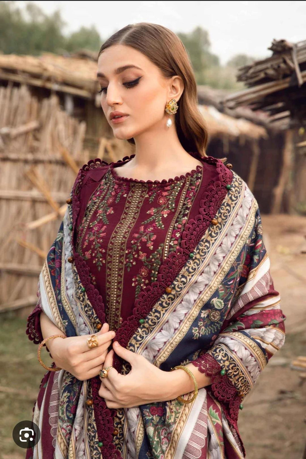 Unstitched Classic Dhanak 3-Piece Suit – Embroidered Shirt with Printed Dupatta & Plain Trouser