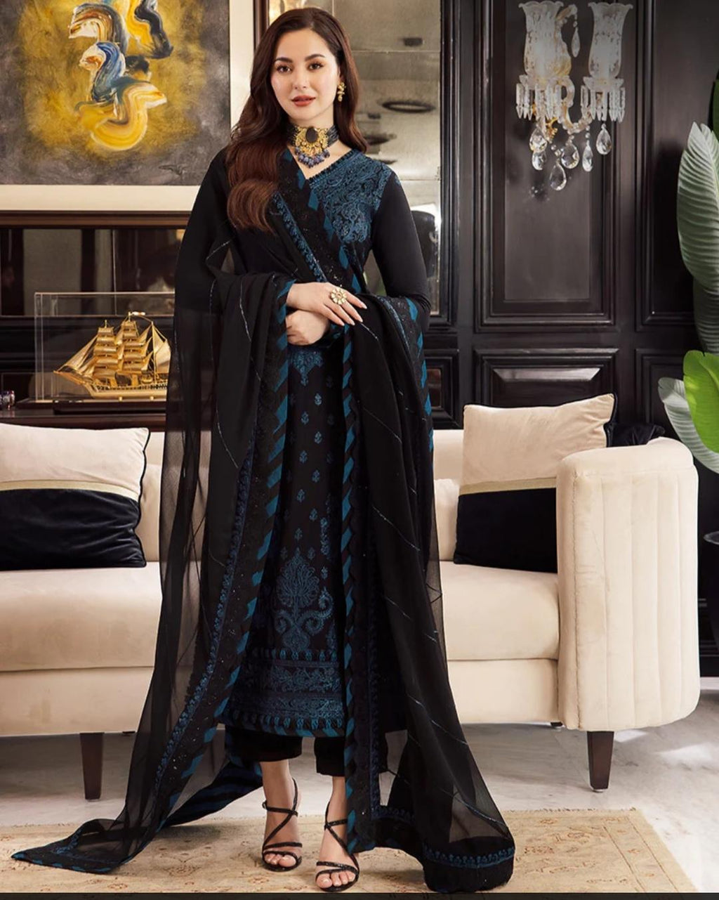 Premium Dhanak 3-Piece Embroidered Suit – Graceful Winter Ensemble