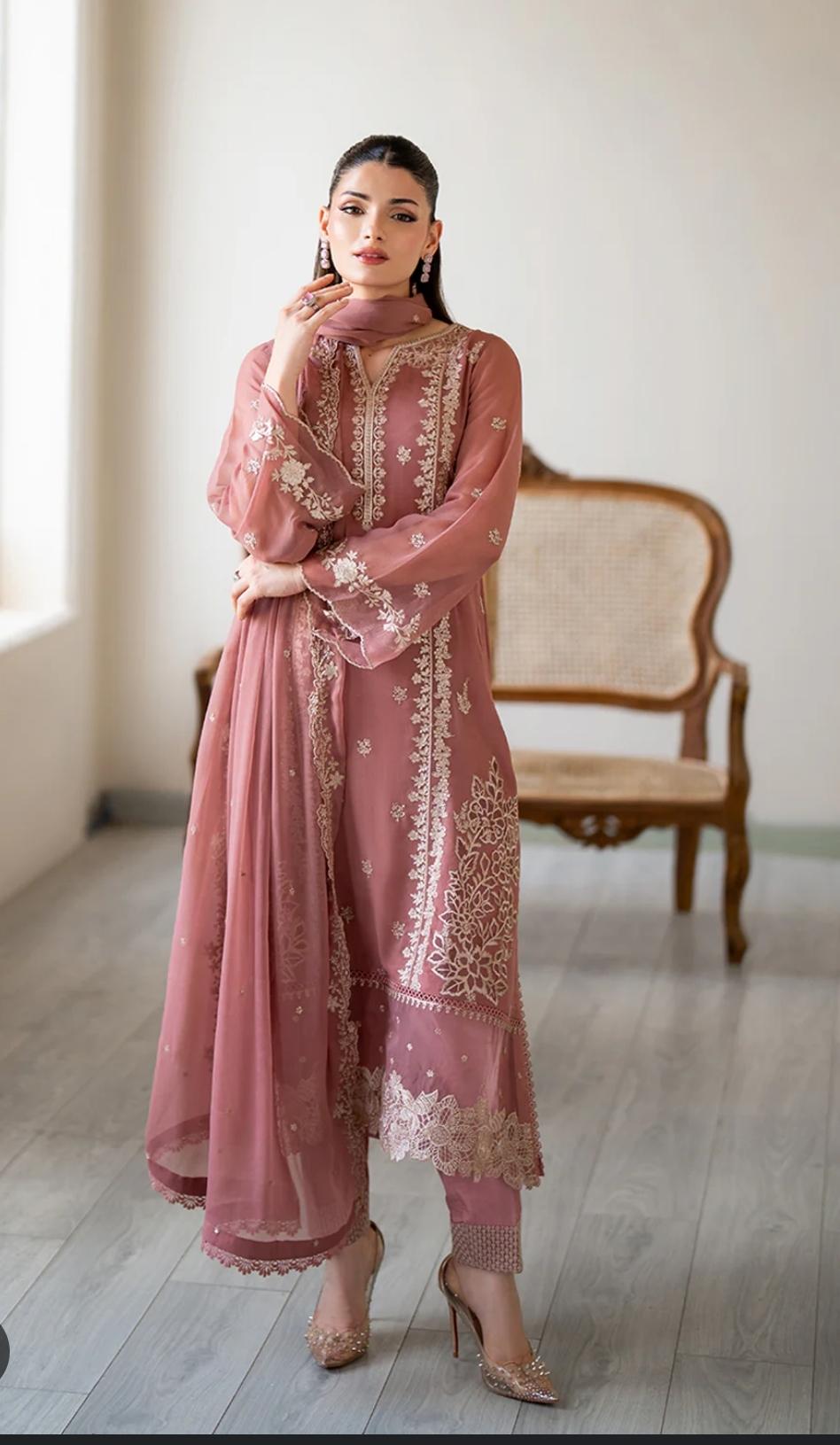 Unstitched Opulent Dhanak 3-Piece Suit – Embroidered Shirt & Dupatta with Plain Trouser