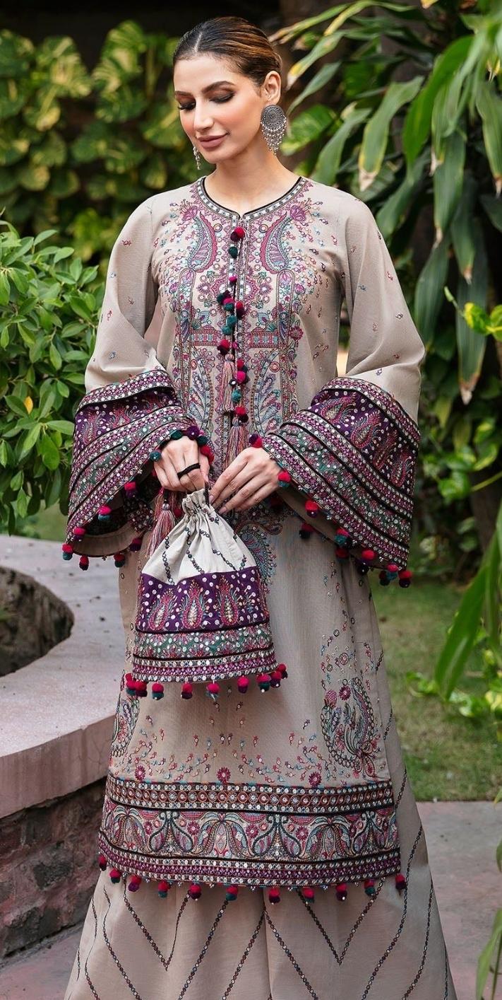 Unstitched Luxury Dhanak 3-Piece Suit – Embroidered Shirt & Shawl with Plain Trouser