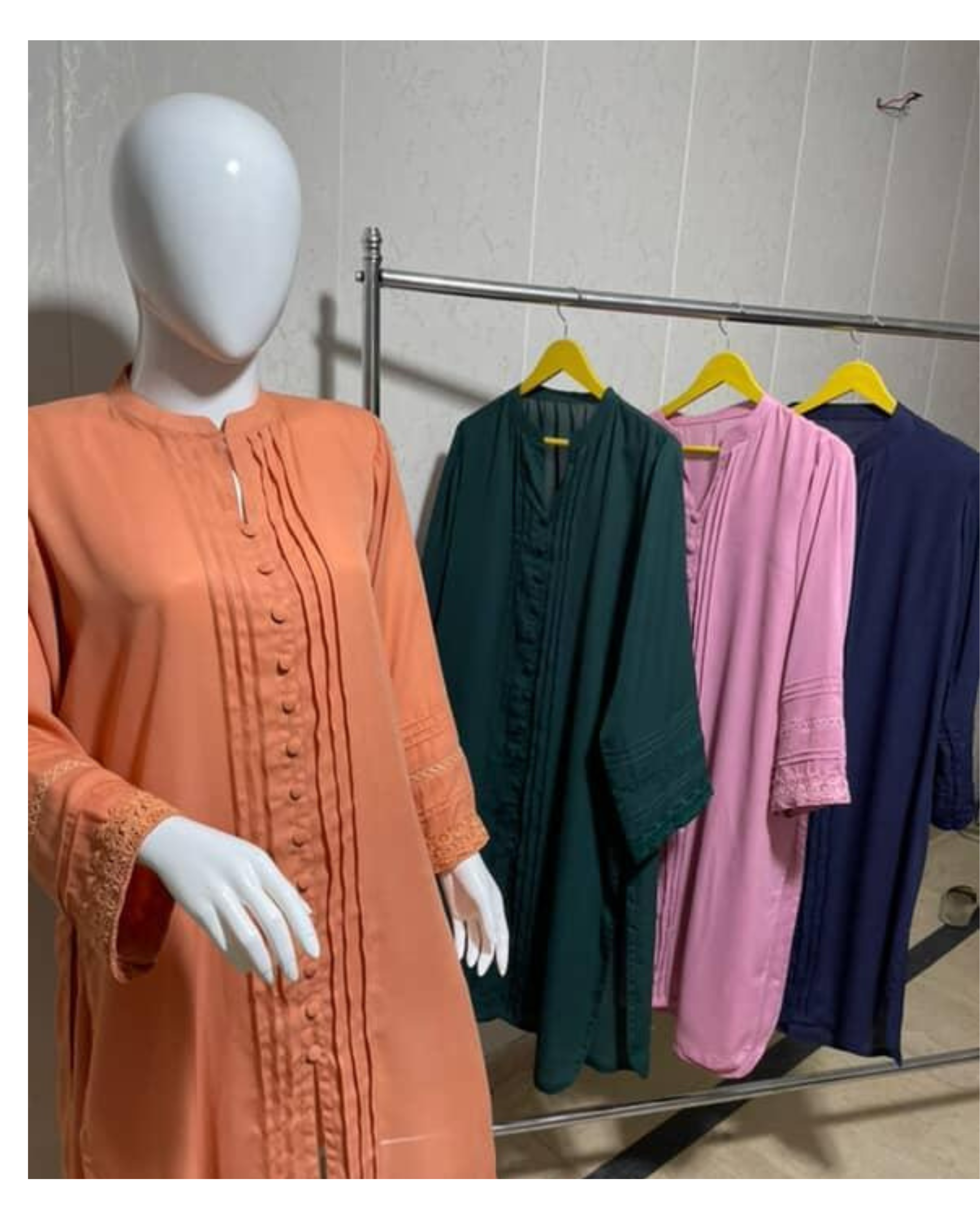 Georgette Long Shirt & Trouser Set – Navy Blue, Pink, Peach & Green