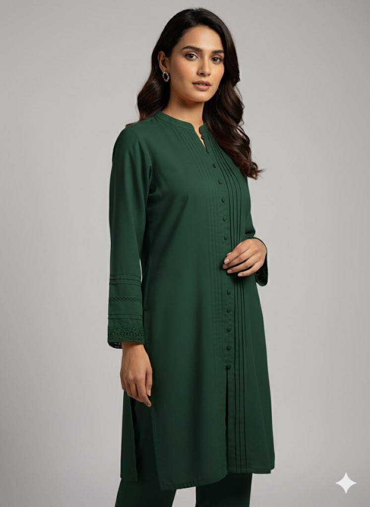 Georgette Long Shirt & Trouser Set – Navy Blue, Pink, Peach & Green