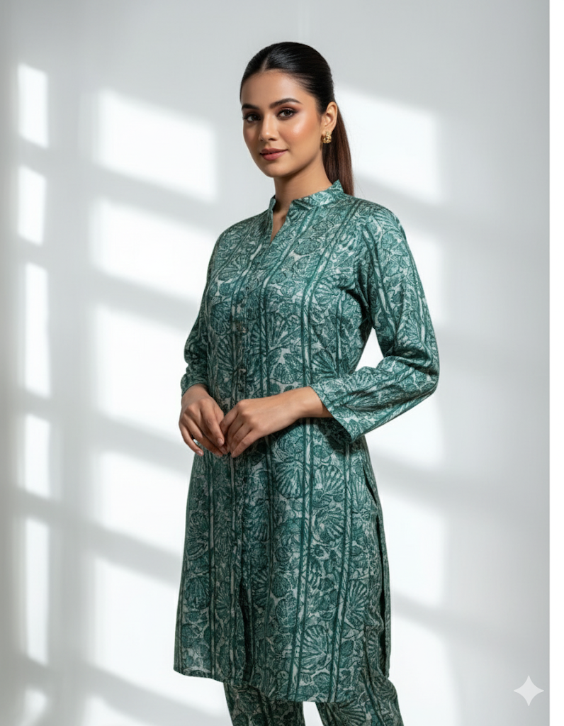 Silk Front-Open Shirt & Trouser Set