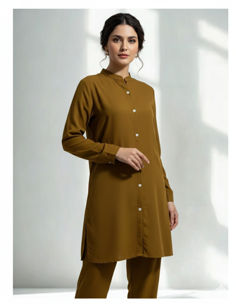 Georgette Front-Open Dress with Trouser Set